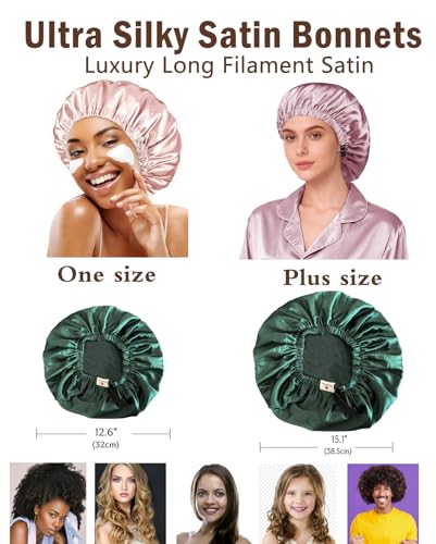 Sage & Dark Red 2-Pack Satin Sleep Bonnet for Curly Hair Women Night Caps