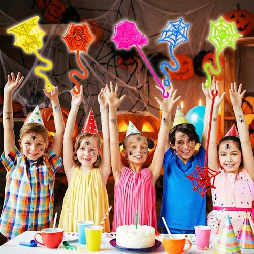 48 Pack Spider Web Party Favors with Stick Hands & Temporary Tattoos