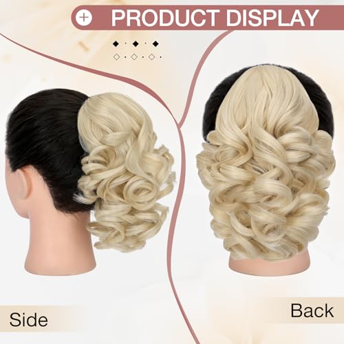 FELENDY 9" Curly Claw Clip Ponytail Extension - Light Blonde Synthetic Hair