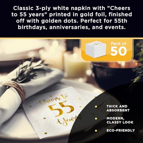 Cheers to 55 Years Cocktail Napkins - 50-Pack 3-Ply, 5x5"