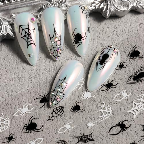 SHUXILIN Halloween Spider Web Nail Stickers 6 Sheets Self-Adhesive 3D Nail Art Decals for Women & Girls - Spider Web Design