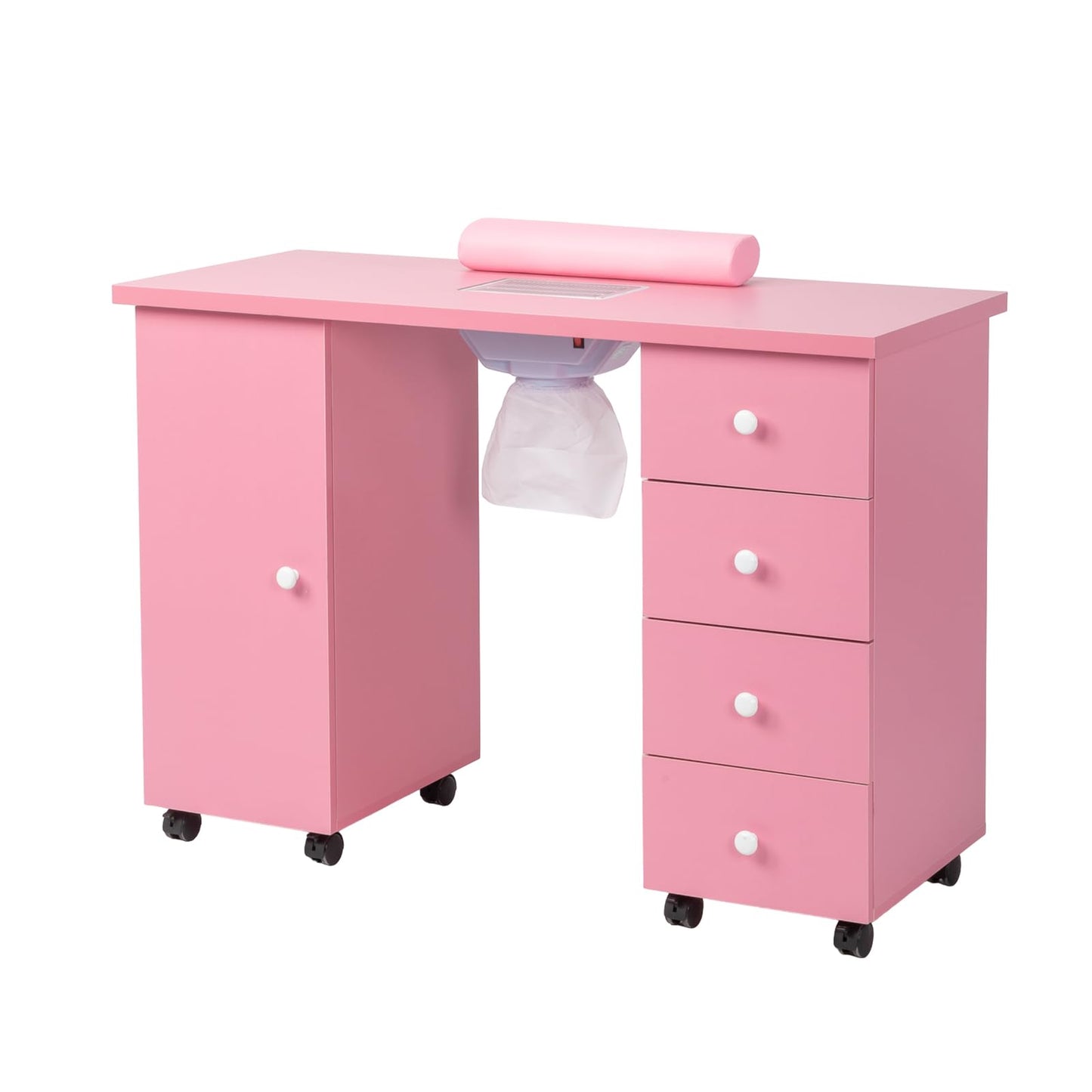 OmySalon Manicure Table Nail Desk for Nail Tech, Nail Table Beauty Salon Tech Station w/Electric Downdraft Vent, Lockable Wheels,Wrist Cushion,Storage Drawers