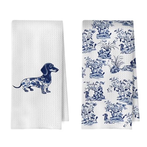 Dachshund Decorative Kitchen Towels - Set of 2, 16x24 Inch Waffle Weave