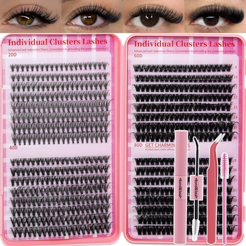 Lash Clusters Kit for Beginners Eyelash Clusters Kit Lashes Clusters Kit Cluster Lashes Pesta?as Postizas Naturales with Lash Bond&Seal,Lash Tweezers,Brush RITALASH(640pcs 20D+40D+60D+80D Kit,9-16mm)