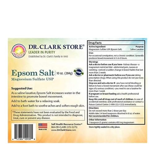 Dr. Clark Store Epsom Salt, USP Food Grade Magnesium Sulfate, 10 Ounces