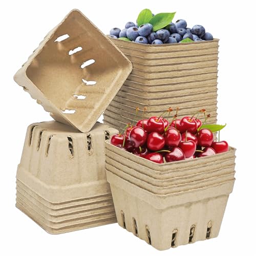 30 Pcs Small Vented Berry Baskets - Natural Pulp Fiber Containers