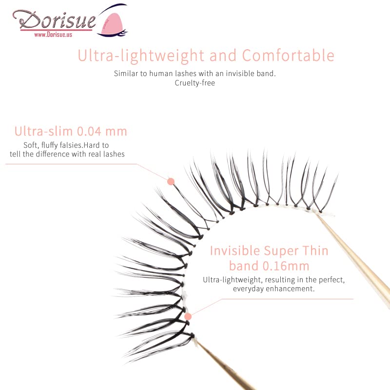 Dorisue Dolly Focus Natural Round False Eyelashes - Ultra-Thin Invisible Band, 5-10mm Center Length, 4 Pairs