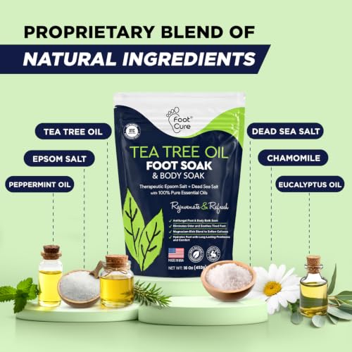 FOOT CURE Tea Tree Oil Epsom Salt Foot Soak, 16 Ounce - Callus & Odor Relief