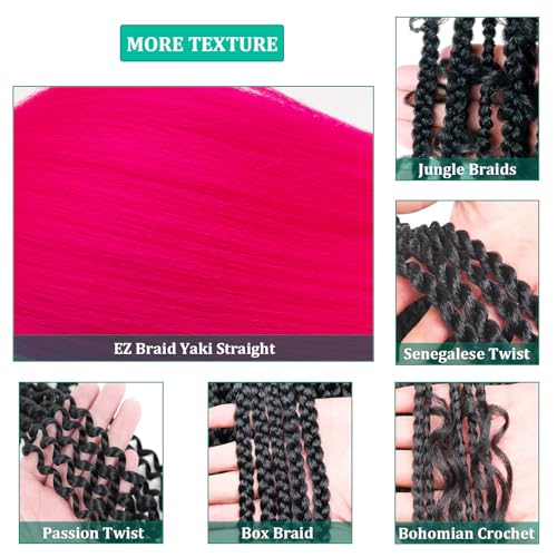 Pre-Stretched Hot Pink Braiding Hair Extensions - 26 Inch Yaki Texture