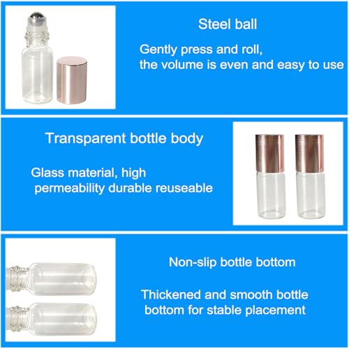 50Pcs Clear Glass Roller Bottles 3ml with Stainless Steel Balls
