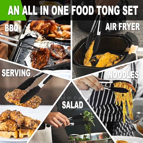 Anaeat Non-Stick Silicone Kitchen Tongs Set of 3 - 7", 9", 12" - Heat Resistant to 480°F