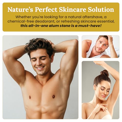 Piedra de Alumbre Alum Stone 100% Pure Alum Block ? Potassium Alum Crystal Stone | Natural, Unscented Deodorant & Aftershave Soothes Razor Burn, Stops Bleeding, Non-Staining, Alcohol-Free