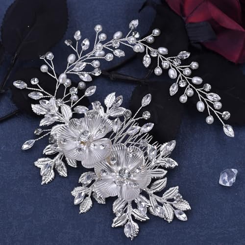 DIMNIE Rhinestone Bridal Hair Comb - Silver Wedding Headband
