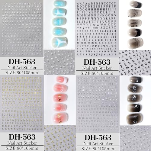 8 Sheets 3D Letter Nail Stickers - Old English Alphabet Decals