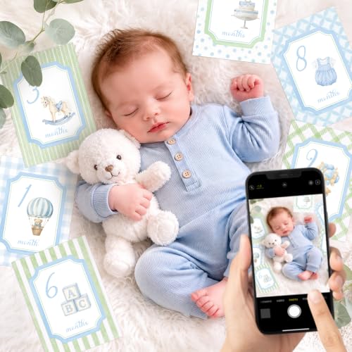 Monthly Milestone Cards for Baby Boys - Watercolor Design Set