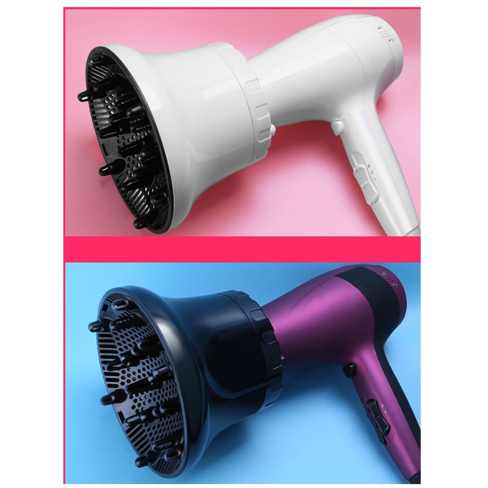 Universal Hair Dryer Diffuser - Curly & Wavy Hair Attachment for Quick Drying | Adjustable 1.4" to 2.6" (Black)