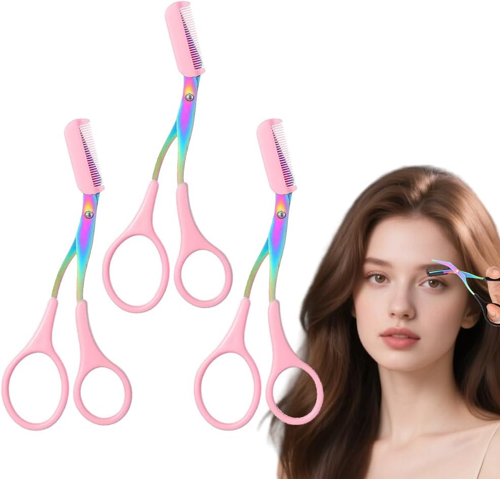 Eyebrow Trimmer Scissors - 2-in-1 Precision Stainless Steel Grooming Tool | Portable Black Eyebrow Cutter for Men & Women