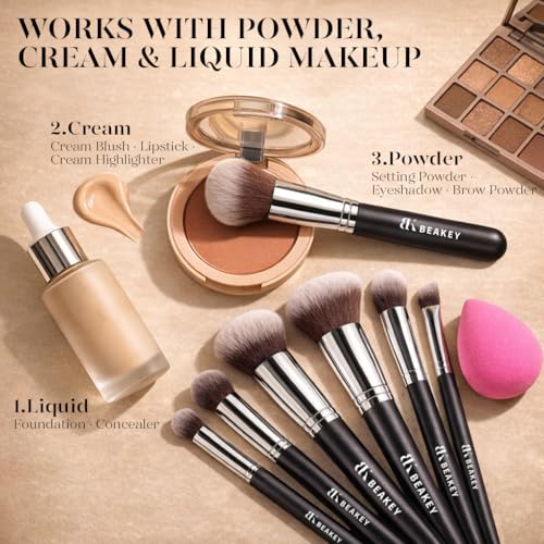 Beakey 13-Piece Makeup Brush Set with Black Case – 10 Brushes + 2 Sponges