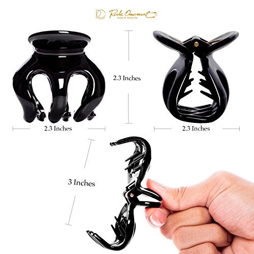 RC ROCHE Octopus Claw Clips for Thick Hair, 6-Pack Medium Black Clips
