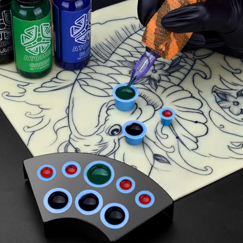 ATOMUS Tattoo Ink Caps Kit 300 Mixed S/M/L with 2 Cup Holders