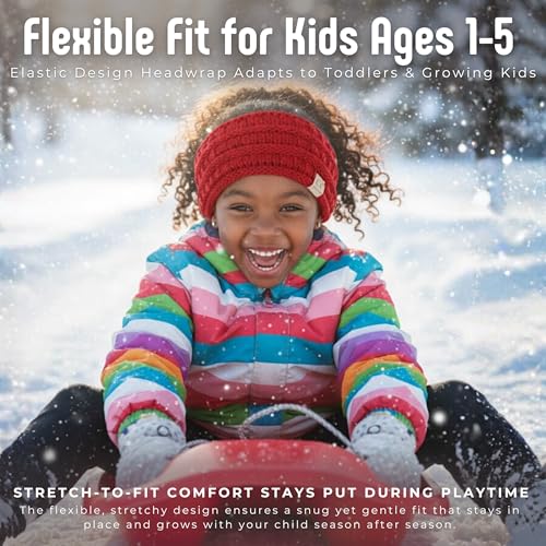 Funky Junque Kids Ear Warmer Headband - Red Fleece Lined Knit