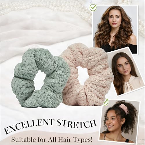 Moogra Beauty Microfiber Hair Scrunchies Set - Nude & Sage Green, Gentle Hold for Long & Thick Hair