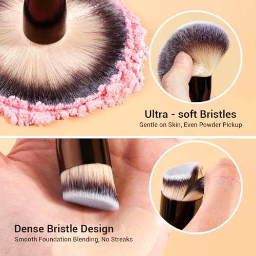 MAANGE Double-Ended Makeup Brush Set 5 Pcs Coffee Brown for Foundation, Concealer, Eyeshadow, Blush & Powder