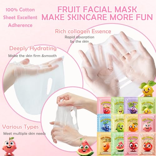12 Pack Fruit Face Masks for Kids – Hydrating, Gentle Sheet Masks