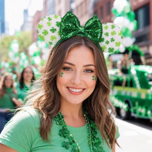 St Patrick's Day Headbands - Green Shamrock Mouse Ears Sequin Hairbands (Variation: St patricks day Headbands) Ardorchid