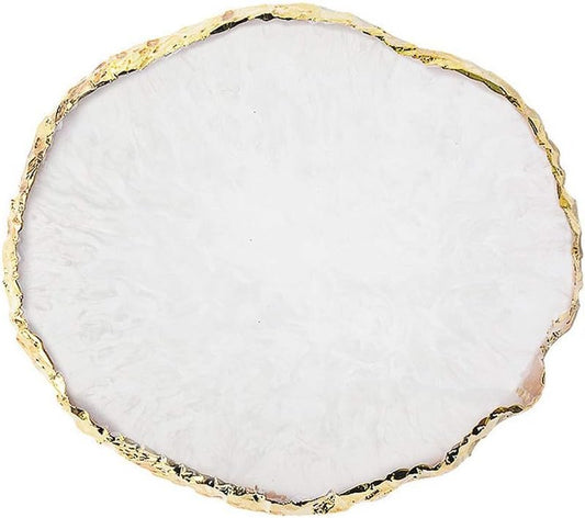 Resin Nail Art Palette - Mixed Color Painting Board with Gold Edge | White Display for Nail Gel