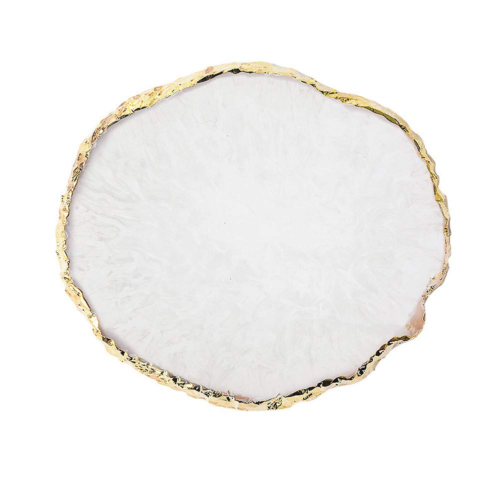 JASSINS Resin Nail Art Palette,Nail Art Painting Mixed Color Palette Gold Edge Nail Gel Color Makeup Display Board (White)