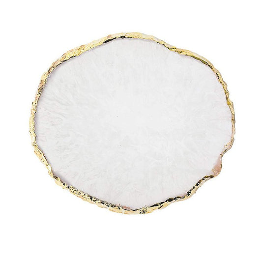 JASSINS Resin Nail Art Palette,Nail Art Painting Mixed Color Palette Gold Edge Nail Gel Color Makeup Display Board (White)