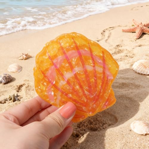 Large Shell Hair Claw Clip for Thick Hair, Orange Marble Summer Accessory