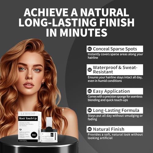 Lewedo Hairline Powder 24H Root Touch Up, Black 0.14oz, Natural Look