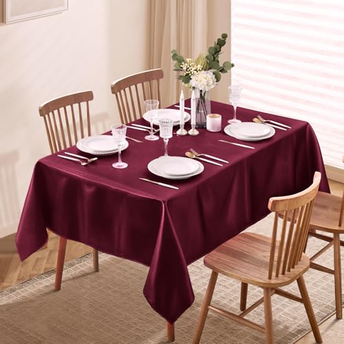 Burgundy Satin Tablecloth 60 x 102 Inches | Elegant Rectangle Cover for Weddings & Banquets