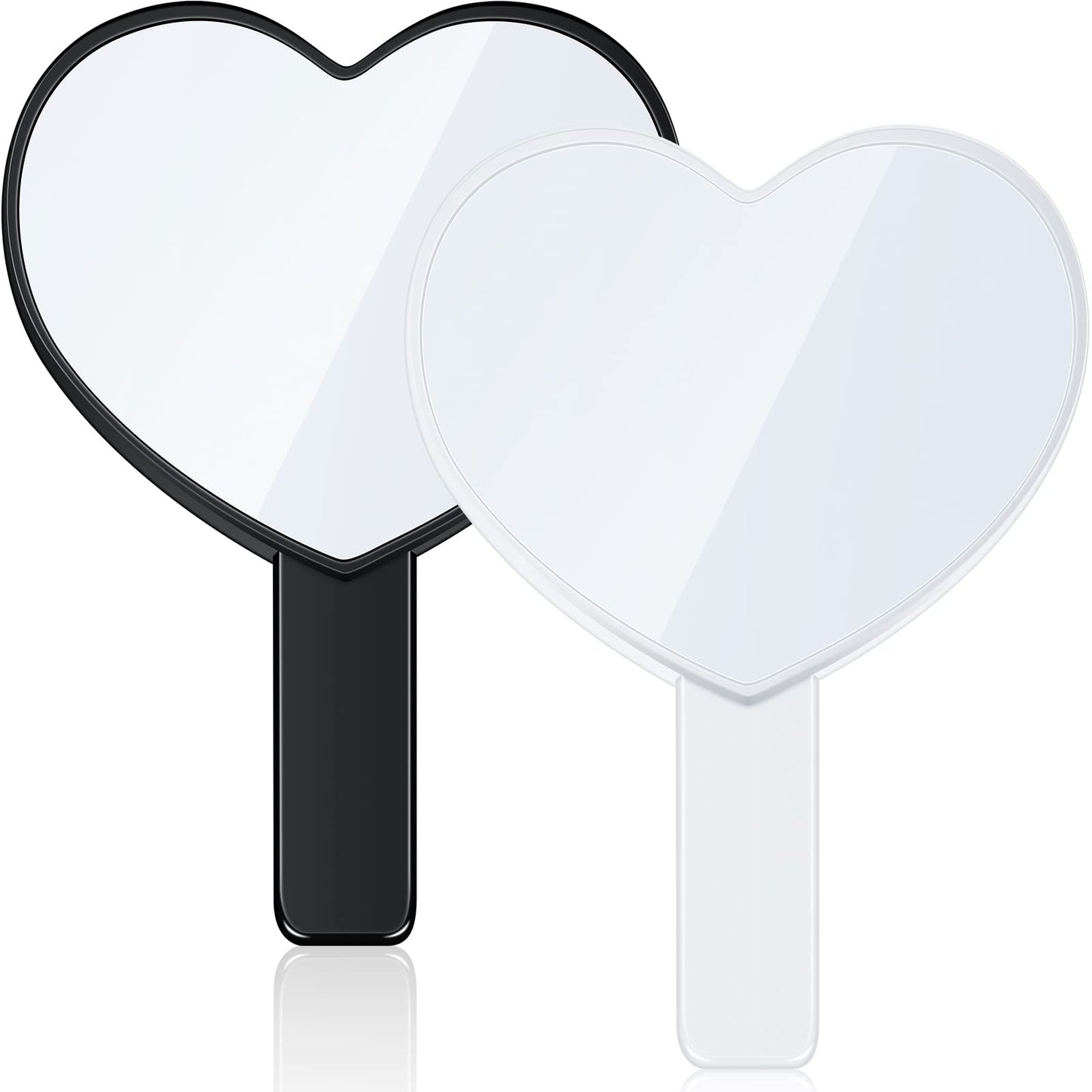 Jetec 2 Pieces Heart Shaped Handheld Cosmetic Mirrors Plastic Mini Cute Travel Makeup Mirrors with Handle Valentine's Day Small Heart Decorative for Girl Women(Black, White)