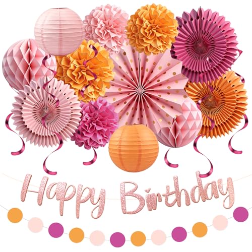 Pink and Orange Birthday Decorations Set for Women - 20pcs