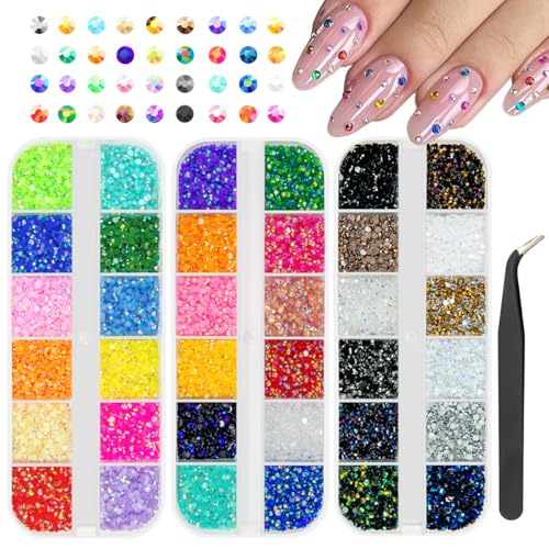 qiipii 36 Color 2mm Jelly Rhinestones for DIY Crafts & Nail Art