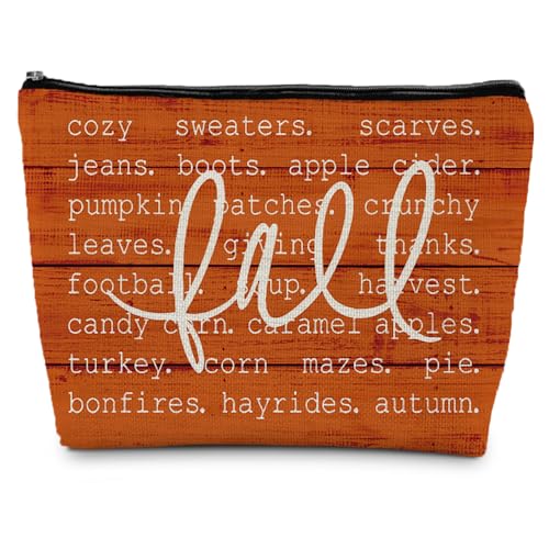 Fall Orange Cosmetic Bag - Thanksgiving Gift for Women, Fall Themed Makeup Purse
