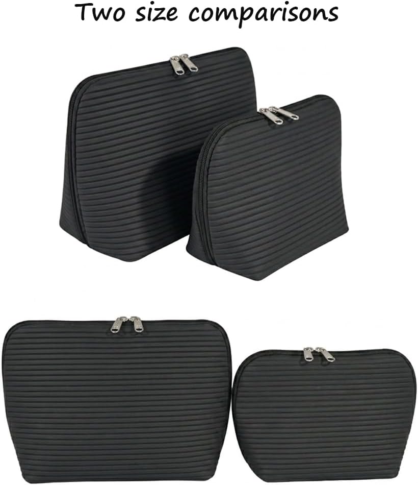 Travel Makeup Bag - Waterproof Stand Up Cosmetic Organizer with Brush Holders | Large Black Design for Skincare & Toiletries