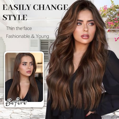 KooKaStyle 7-Piece Clip-in Wavy Hair Extensions, 20-Inch Auburn Mix