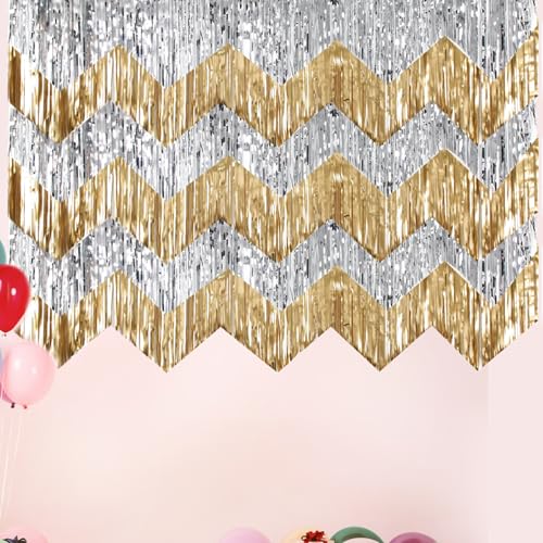Gold & Silver Wave Fringe Curtain Banner - 6 Pack (9.7x78.7 In)