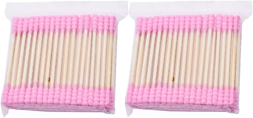 200 Pcs Pink Double Head Cotton Swabs - Ear Cleaning & Makeup Remover Buds | Spiral Cotton Heads