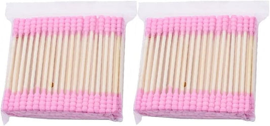 200 Pcs Pink Double Head Cotton Swabs - Ear Cleaning & Makeup Remover Buds | Spiral Cotton Heads