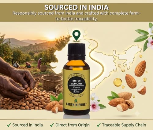 EARTH N PURE Bitter Almond Oil 50ml - Cold-Pressed Carrier Oil for Hair, Beard & Skin Care, DIY Blends