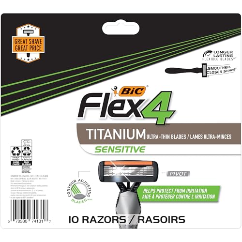 BIC Flex 4 Sensitive Disposable Razors for Men, 10-Pack