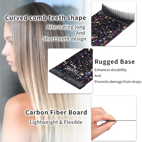 Professional Carbon Fiber Hair Coloring Board with Comb Teeth, Lightweight Slim Bleaching Board for Salon Hair Highlighting Balayage (Glitter Black S_130345)