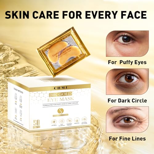 CHMI Under Eye Patches (50 Pairs) - 24K Gold Eye Patches for Puffy Eyes, Dark Circles, EyeBags and Wrinkles, Collagen Skin Care Products, Beauty & Personal Care