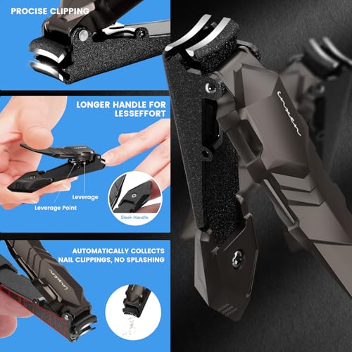 INXEN 2 Pack Black Nail Clippers Set with Catcher - Small & Large Heavy Duty Stainless Steel Manicure Tools for Men & Women