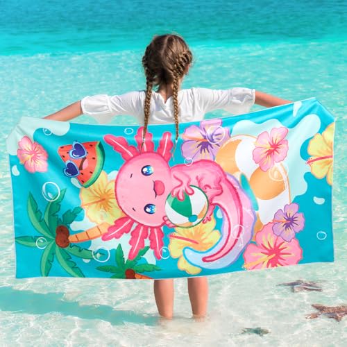 WERNNSAI Axolotl Kids Beach Towel - Quick Dry Microfiber 30"x60"